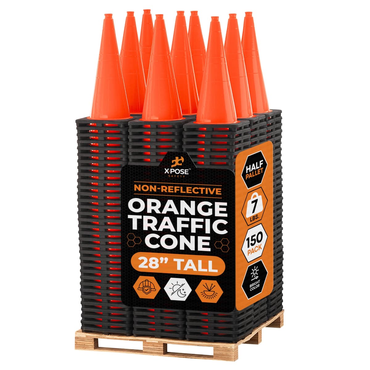 Xpose Safety Conos de Tráfico Naranja 28" - Medio Pallet 150 unidades OTC28-HP150-X