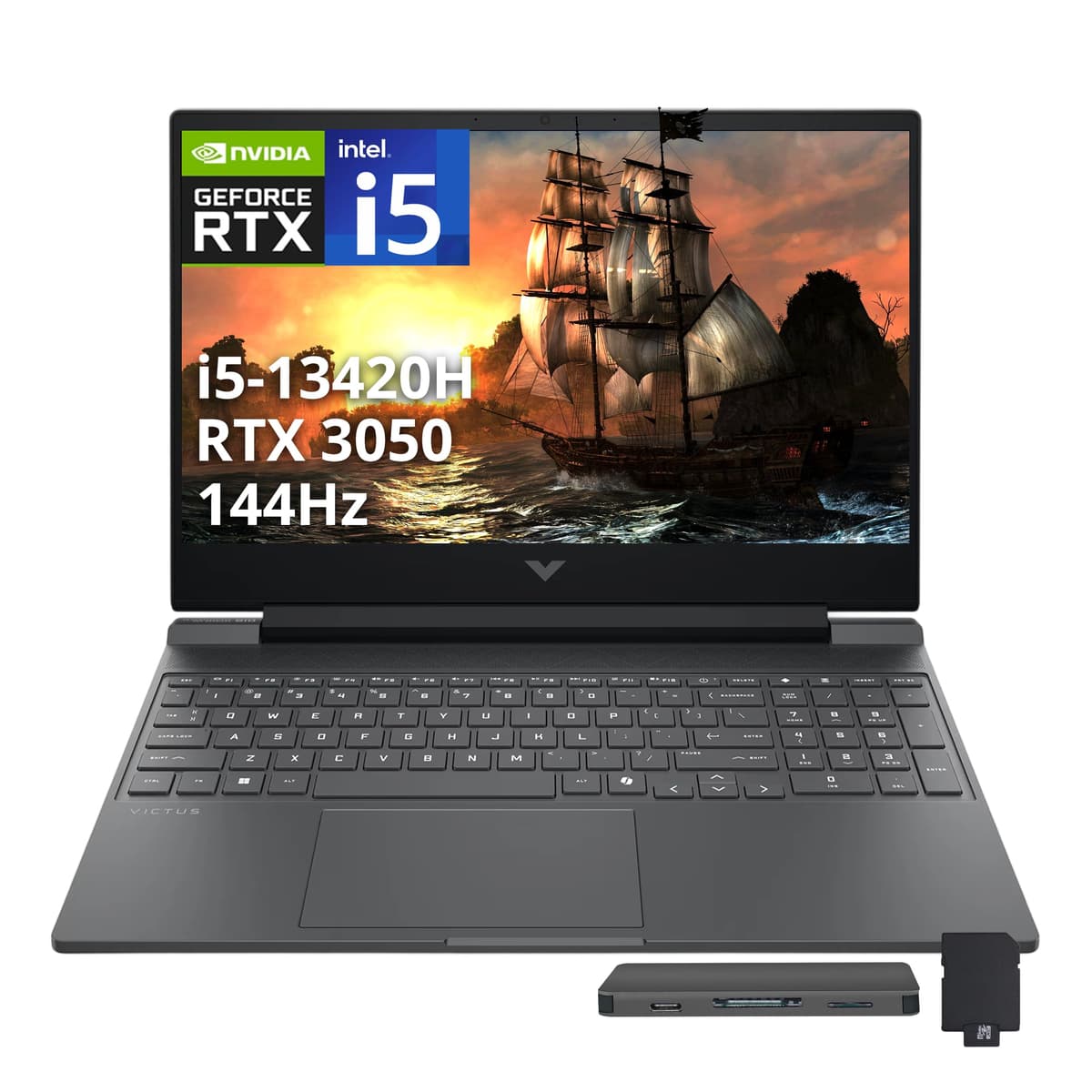 HP Victus 15.6" 144Hz FHD Laptop para Juegos, Intel i5-13420H, 16GB RAM, 512GB SSD PCIe, NVIDIA GeForce RTX 3050, Teclado Retroiluminado con Teclado Numérico, Cámara, Wi-Fi 6, Windows 11, Plateado, Estación de Acoplamiento de 1TB