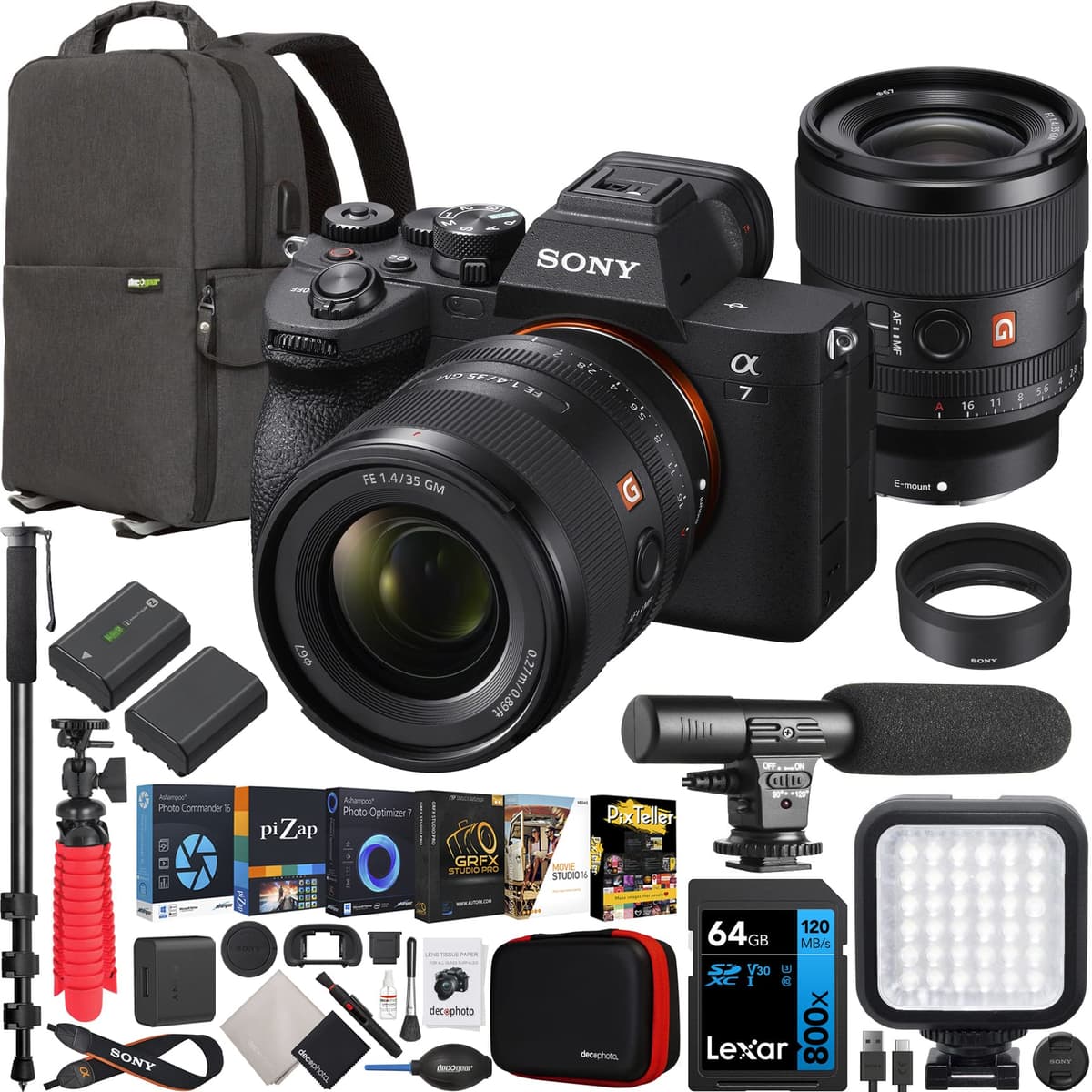 Sony a7 IV ILCE-7M4/B Bundle con FE 35mm F1.4 GM, mochila Deco Gear y accesorios E40SNILCE7M4BX14