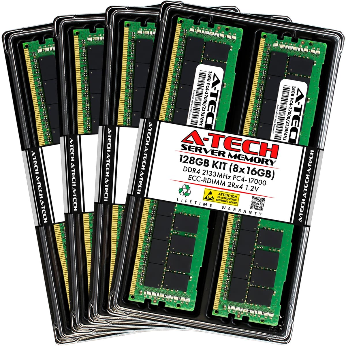 A-Tech Kit de 128GB (8x16GB) DDR4 2133MHz PC4-17000 ECC RDIMM 2Rx4 Doble Rango 1.2V DIMM Registrado con ECC 288 Pines Módulos de Memoria RAM para Servidor y Estación de Trabajo (Serie Empresarial A-Tech) AT16G8D4D2133RD4N12V
