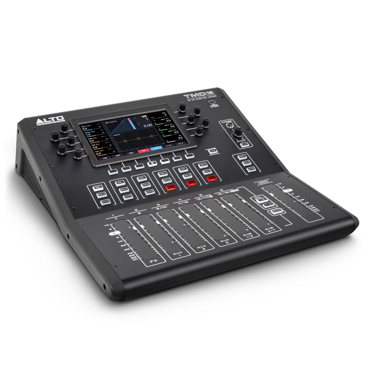 ALTO TMD16 Mixer Digital 16 canales con Bluetooth, faders táctiles y pantalla 7"