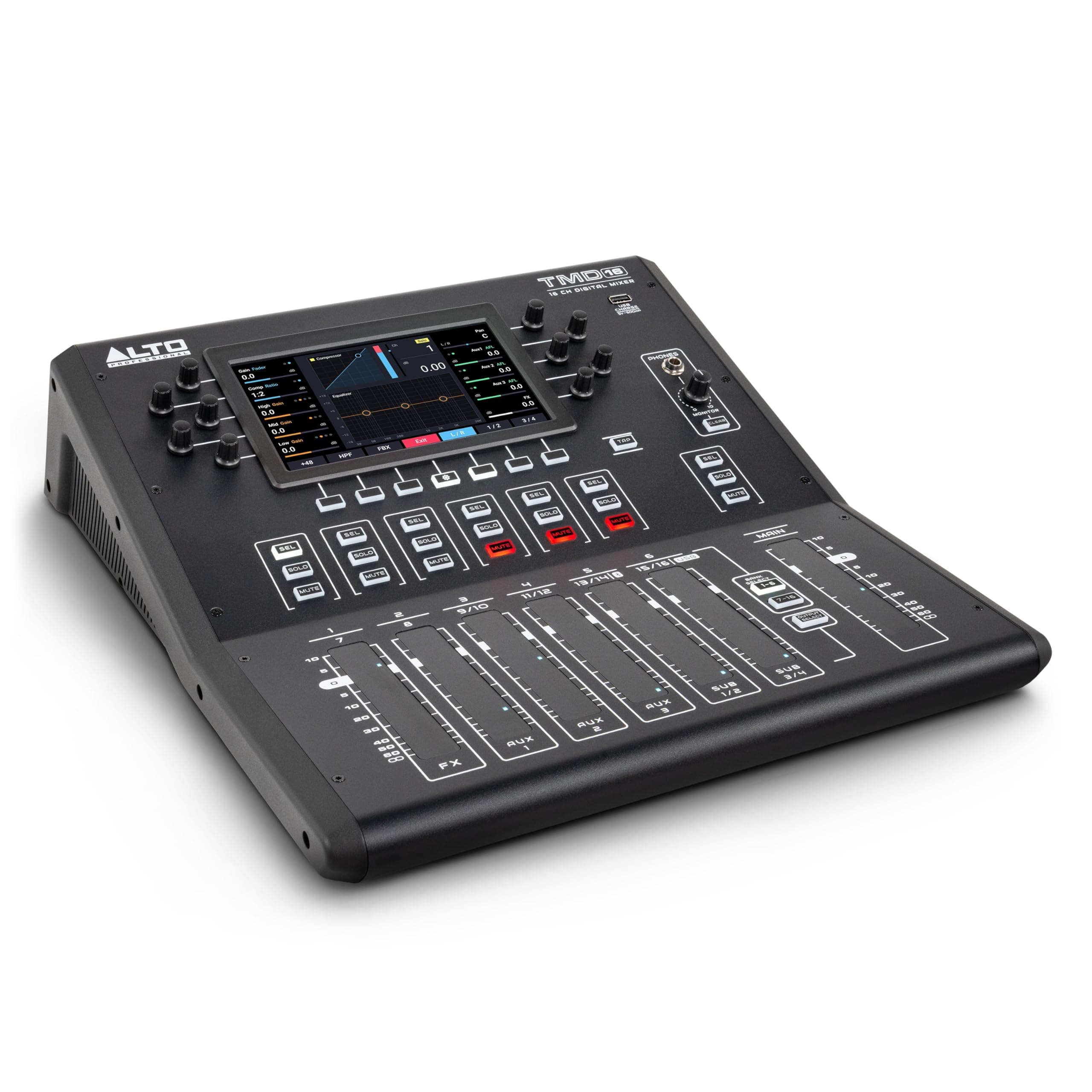 ALTO TMD16 Mixer Digital 16 canales con Bluetooth, faders táctiles y pantalla 7"