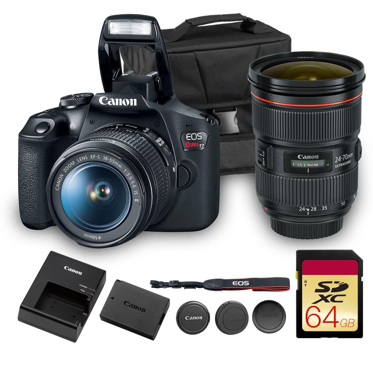 Canon EOS Rebel T7 DSLR Kit + EF-S 18-55mm + EF 24-70mm f/2.8L II + 64GB + Bag 2727C002_EDIPL_2