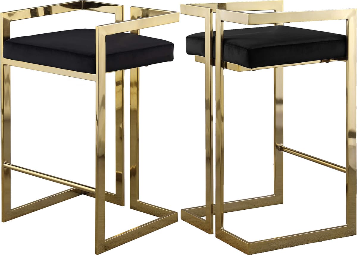 Meridian Furniture 912Black-C Ezra Counter Stool Tapizado en Terciopelo Negro, Base de Acero Dorado, 19" x 17.5" x 31"