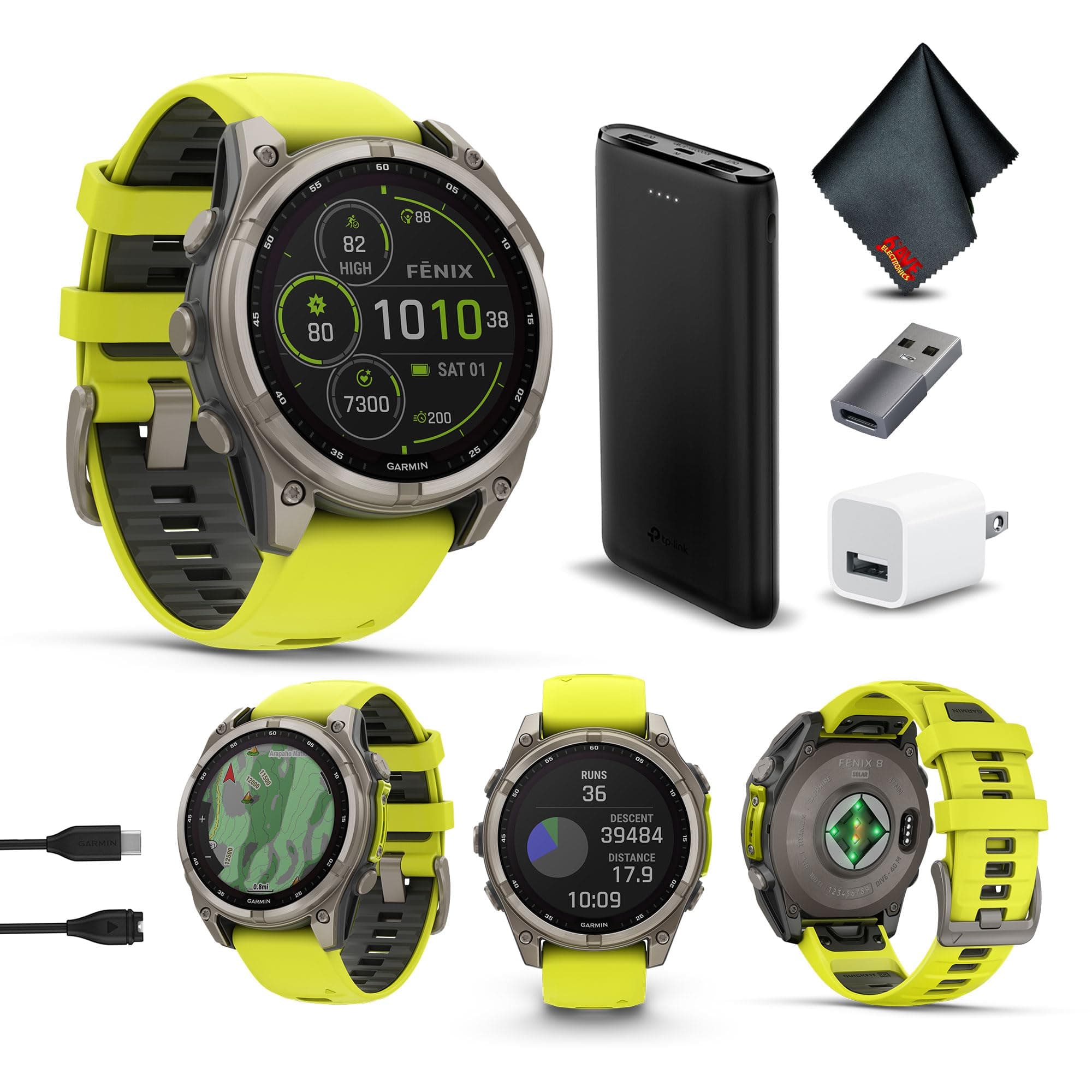 Garmin Fenix 8 47MM Solar Sapphire Titanium con correa de silicón negra/pebble gray - Bundle 010-02906-20_AG2