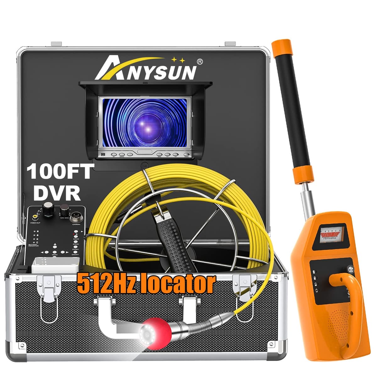 Anysun Cámara de inspección para alcantarillado 100ft con transmisor 512Hz y monitor 7" 699967884091699967884091699967884091
