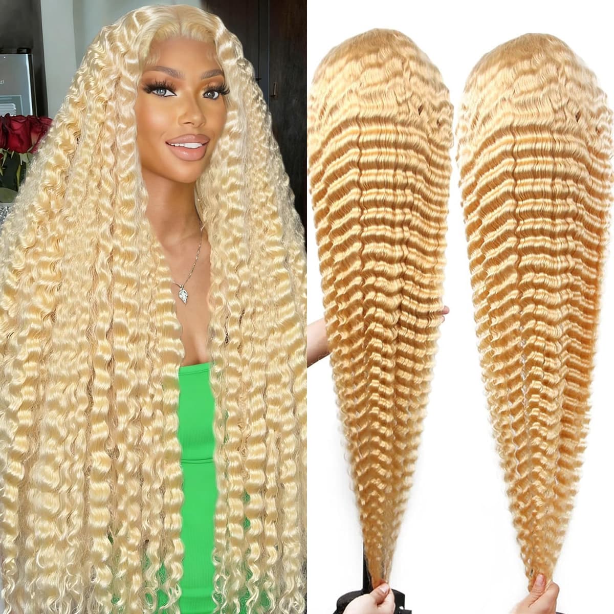 Tanduca 613 13x6 Lace Front Wig - Deep Wave 42" Rubio 200% Densidad