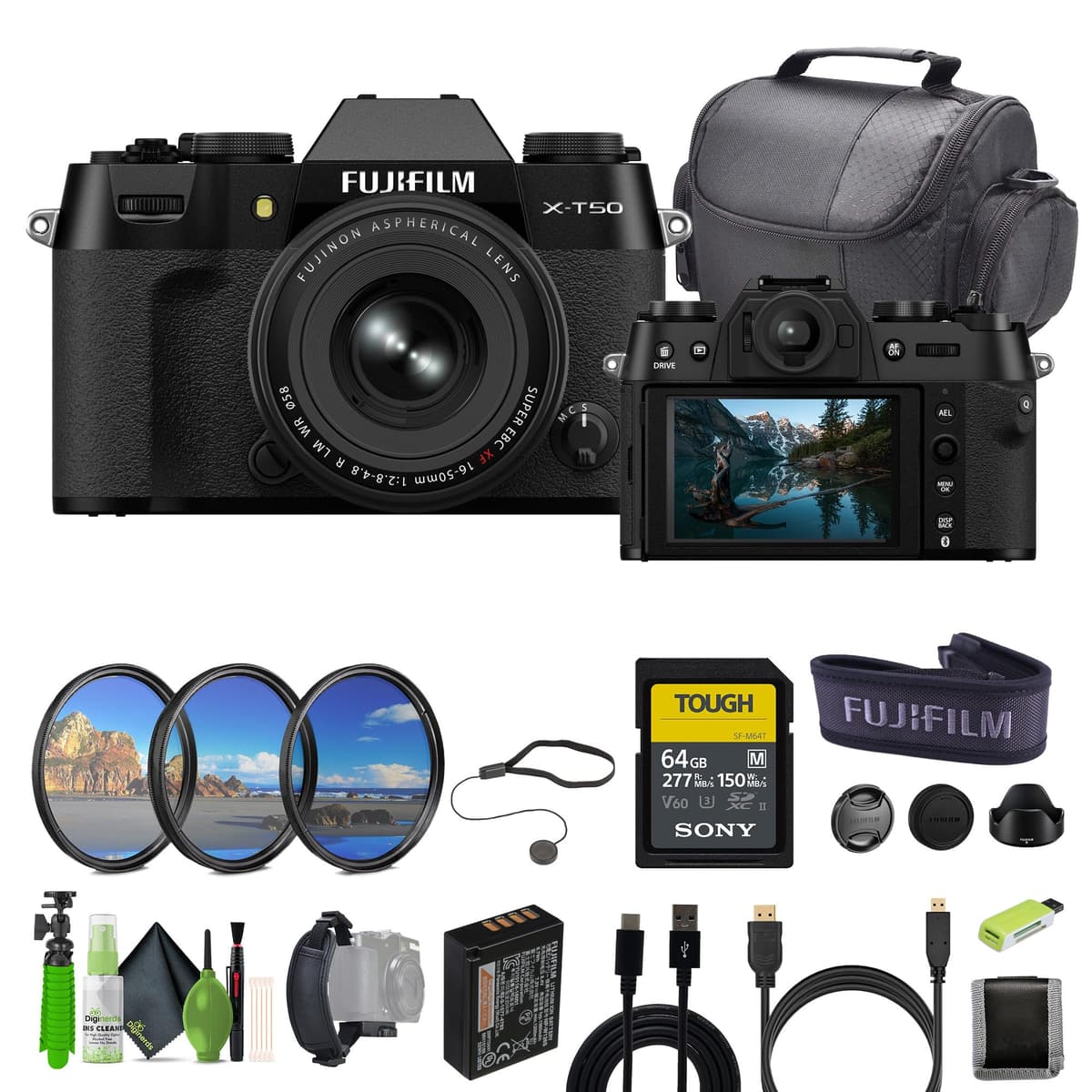 Fujifilm X-T50 Mirrorless con lente XF16-50mm f/2.8-4.8 (Negro) + 64GB UHS-II y accesorios 16828507-AG2