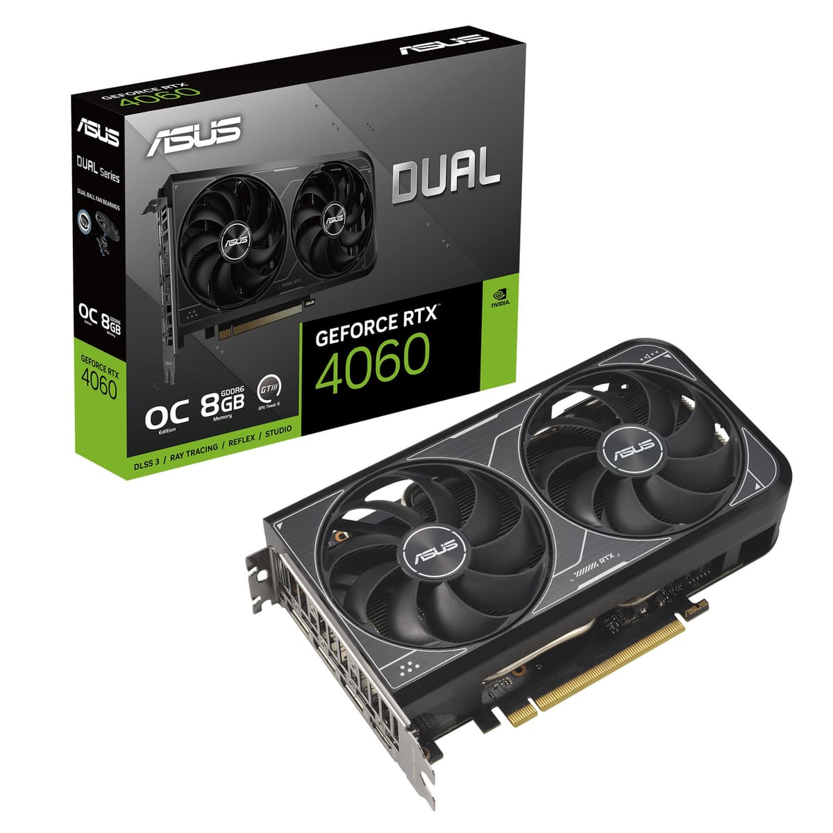 ASUS Dual GeForce RTX 4060 V2 OC Edition (PCIe 4.0, 8GB GDDR6, DLSS 3, HDMI 2.1a, DisplayPort 1.4a, Diseño de 2 ranuras, Diseño de ventiladores Axial-tech, Tecnología 0 dB y más) DUAL-RTX4060-O8G-V2