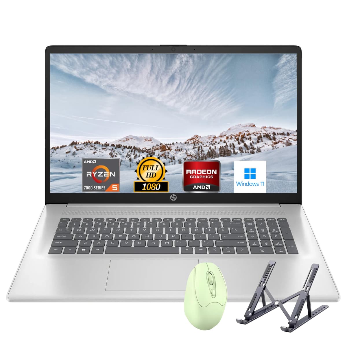 HP Laptop 17.3", Pantalla Full HD (1920 x 1080), Procesador AMD Ryzen 5 (supera a i7-11370H), 32GB RAM, 1TB SSD, Windows 11 Home, Webcam, Wi-Fi, Bluetooth, Plateado Natural, Accesorio Alpacatec Ryzen 5 7430U