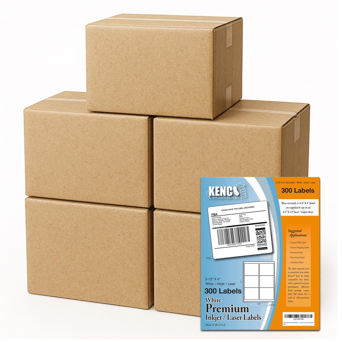 Kenco Premium White Address Shipping UPC Labels 4" x 3.33" (30000 Labels) LASER PARENT