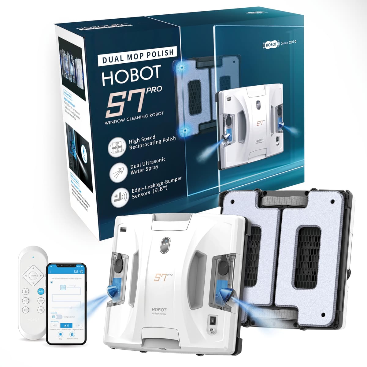 HOBOT S7 Pro Robot Limpiacristales con Doble Mopa y Spray Ultrasónico, Succión 4800Pa