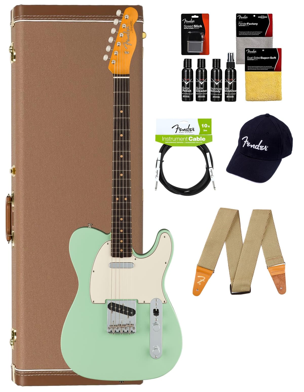 Fender American Vintage II 1963 Telecaster - Surf Green, Bundle con Case y Accesorios AUS-0110380857-COMBO-STD