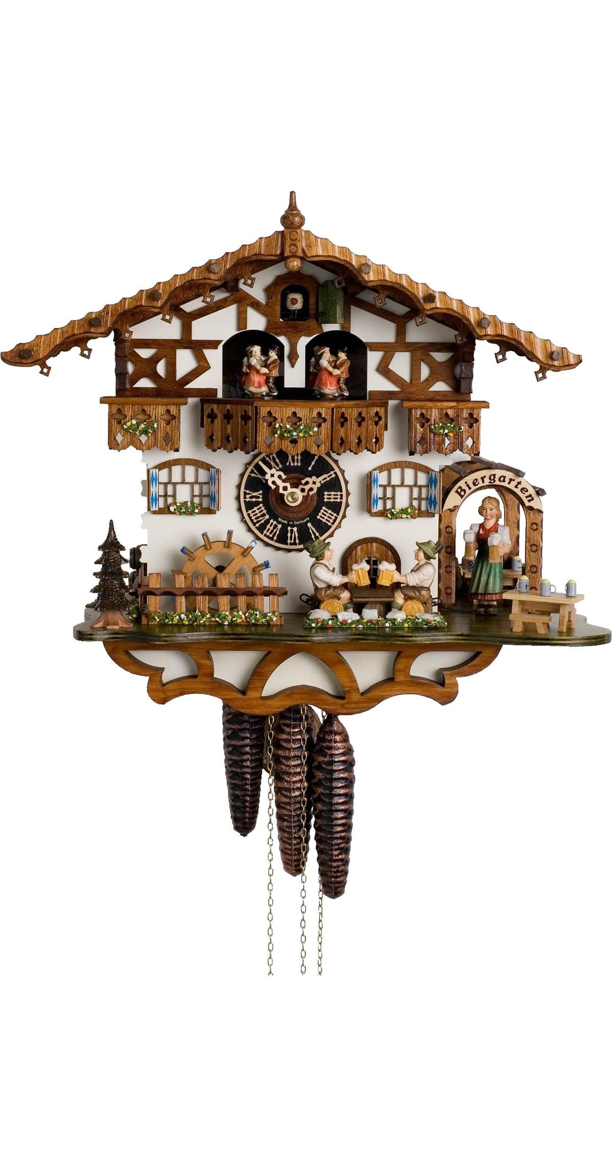 Hönes Chalet Cuckoo Clock 1-Day Bavarian - Reloj cucú bávaro 1 día con bebedores de cerveza y mesera HO 664T Zenzi