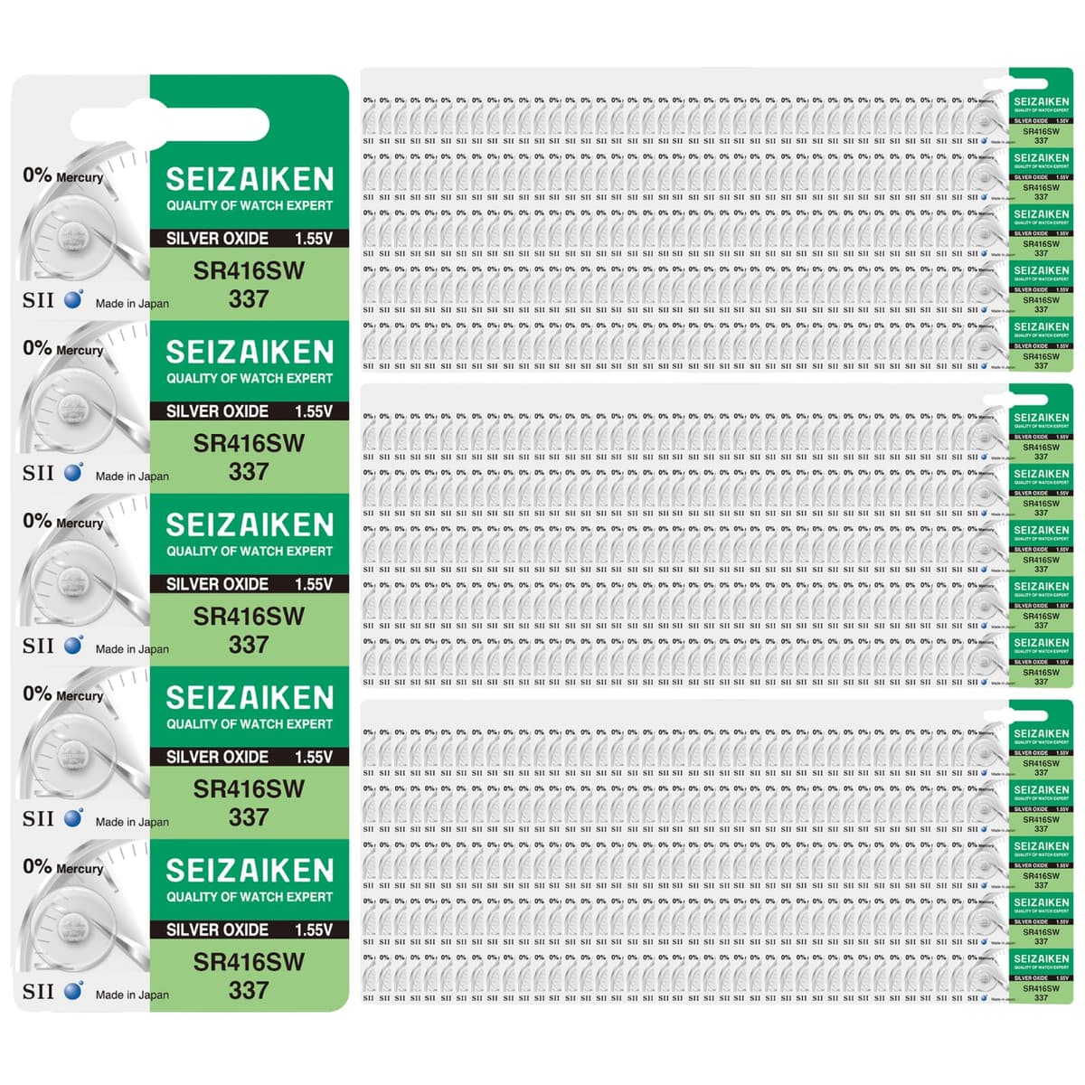 Seizaiken 337 SR416SW 1.55V 0% Hg - Pila de óxido de plata para reloj - Pack 1000 (fabricado en Japón por Seiko)