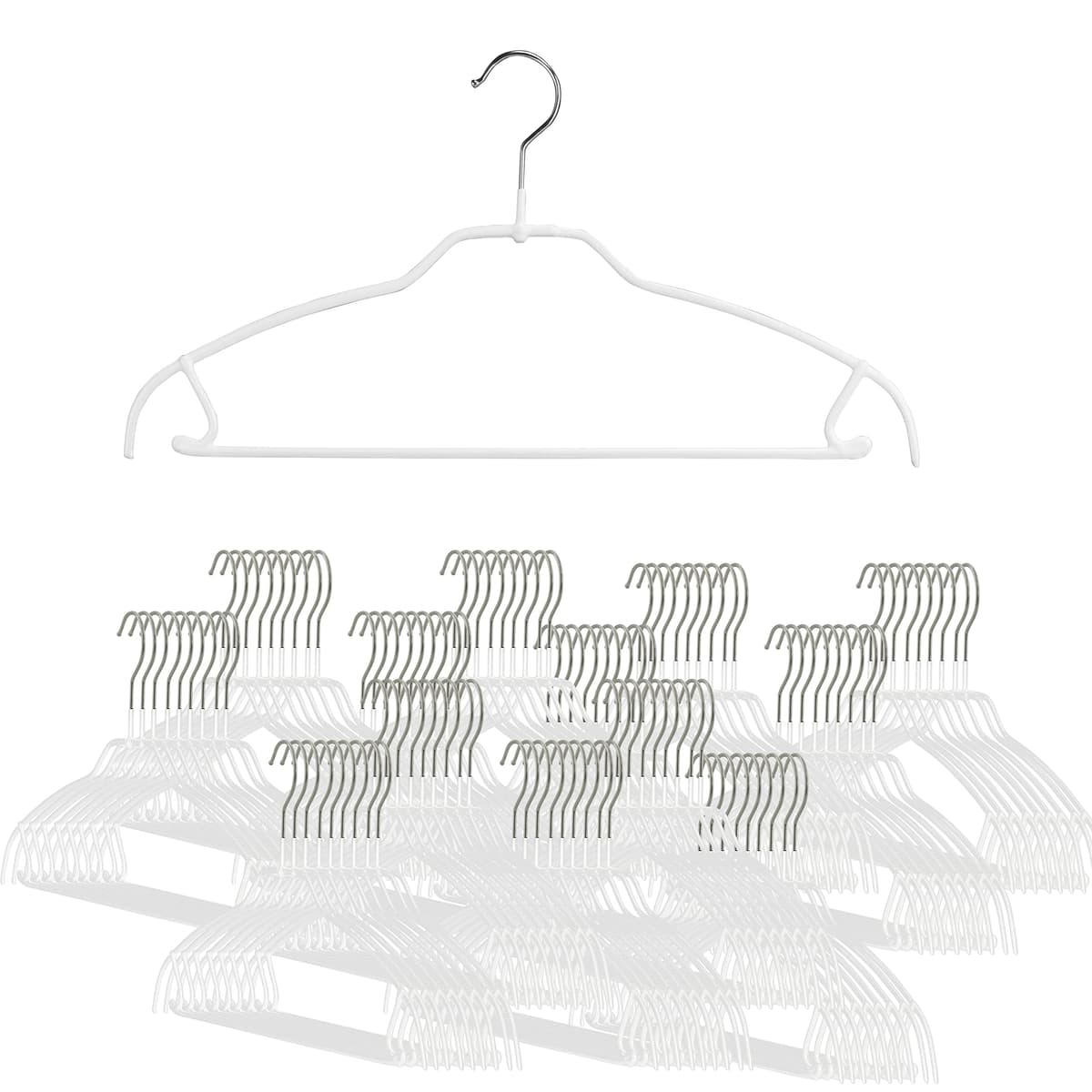 MAWA Silhouette Series Hanger ultra delgado con barra para pantalón y ganchos para falda pack de 130 blanco 13337