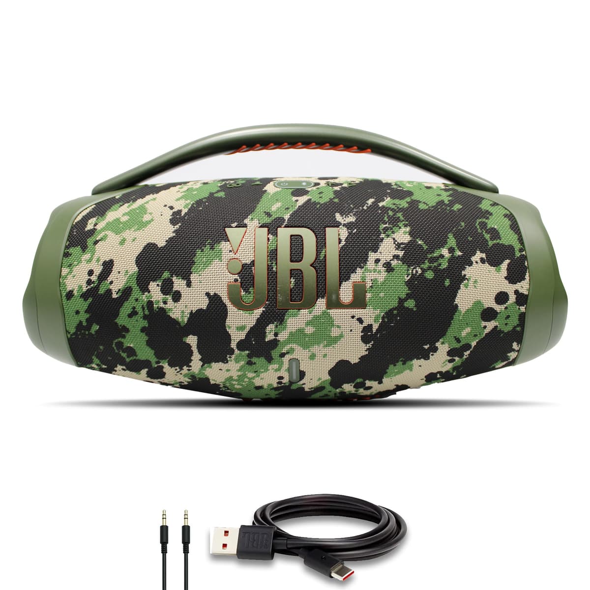 JBL Boombox 3 - Parlante Bluetooth Portátil, Resistente al Agua IPX7, 24 Horas de Reproducción (Squad) (JBLBOOMBOX3SQUADAM) + Cable AUX + Cable USB-C + Paño de Microfibra JBLBOOMBOX3SQUADAM_EDI_1