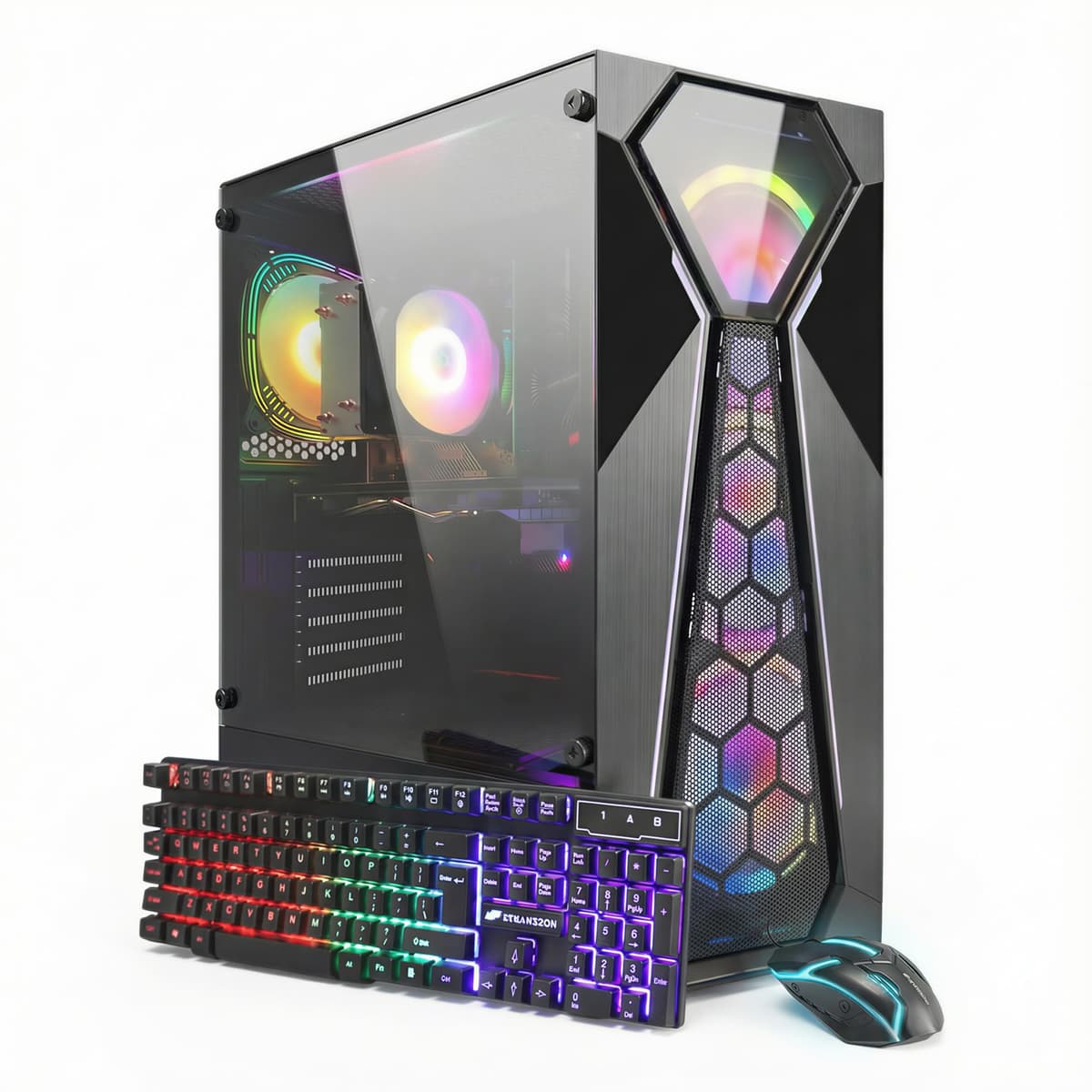 STGAubron PC de Escritorio para Juegos, AMD Ryzen 5 5500 hasta 4.2G, GeForce RTX 2060 Super 8GB, 16GB DDR4, SSD 1TB, WiFi 6, Bluetooth 5.2, 4 Ventiladores RGB, Windows 11 Home ABR1722