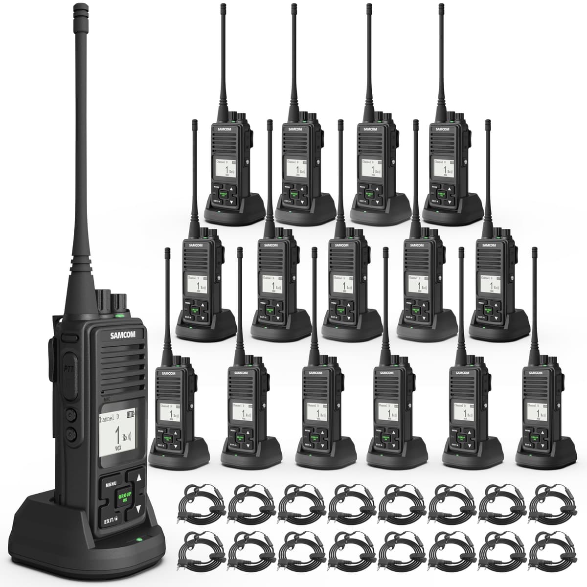 SAMCOM FPCN10A Pack 16 radios UHF con batería 3000mAh y 16 auriculares
