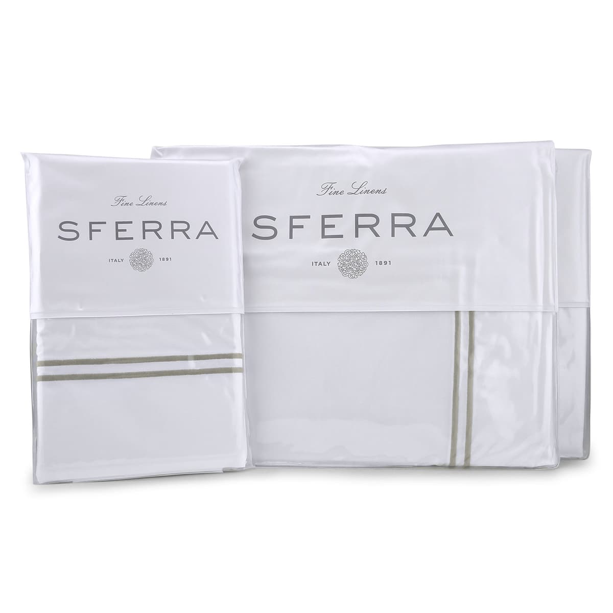 Sferra Grande Hotel Juego de Sábanas Cal King, Blanco/Gris SFE-CK-SH-GH-WHT+GRY-DS