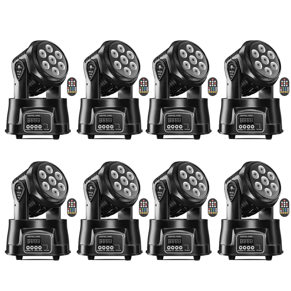 8PCS U`King Moving Head Light RGBW 7x10W Beam con DMX y activación por sonido ZQ02354X8