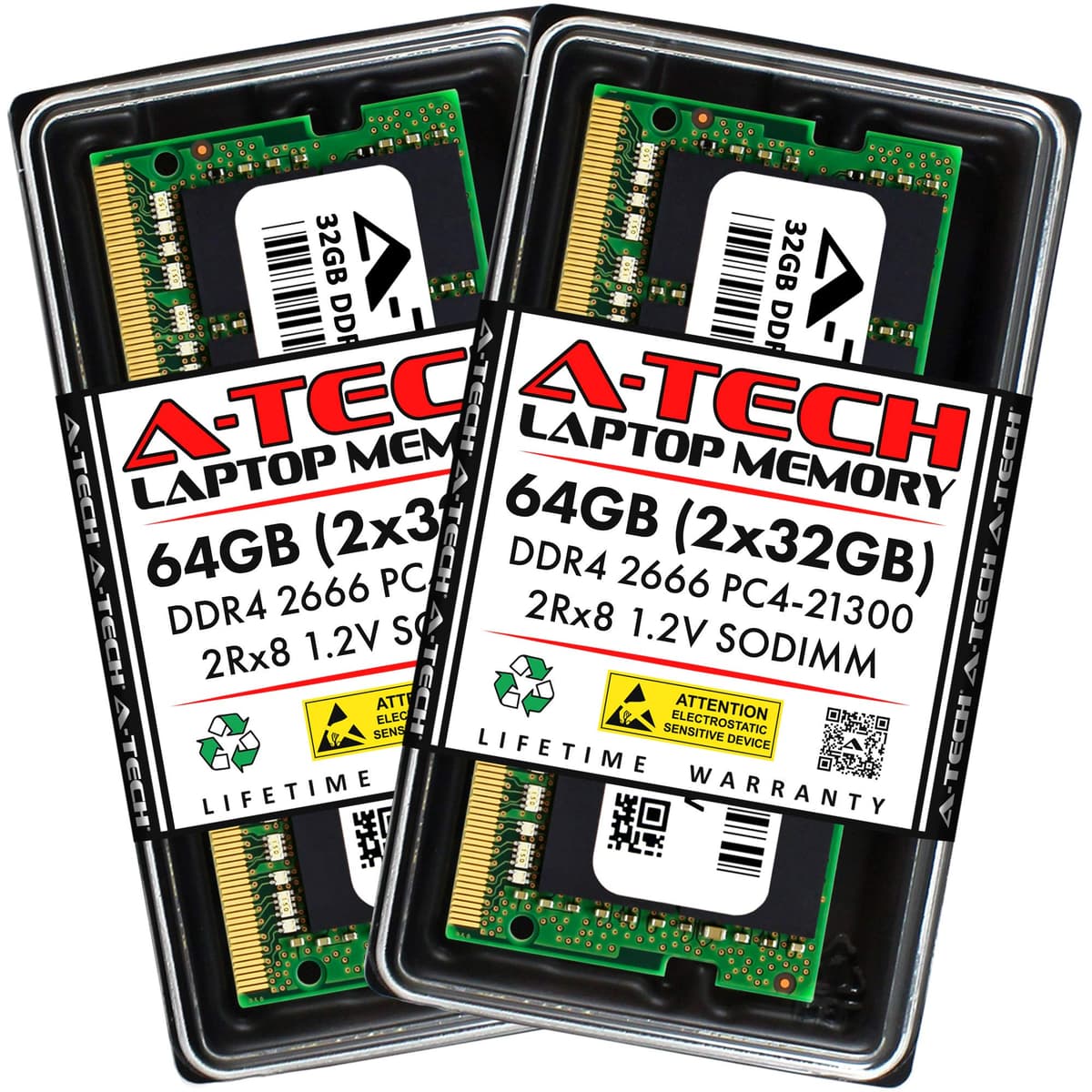 A-Tech 64GB (2x32GB) DDR4 2666MHz PC4-21300 (PC4-2666V) CL19 SODIMM 2Rx8 1.2V 260 pines No-ECC SO-DIMM Memoria RAM para Laptop/Notebook AT32G2D4S2666ND8N12V
