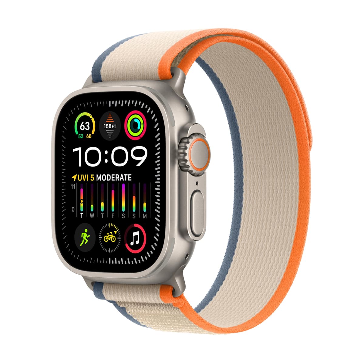 Apple Watch Ultra 2 [GPS + Cellular, 49 mm] - Caja de Titanio Resistente con Correa Trail Loop Naranja/Beige, M/L (Reacondicionado) MRF13LW/A
