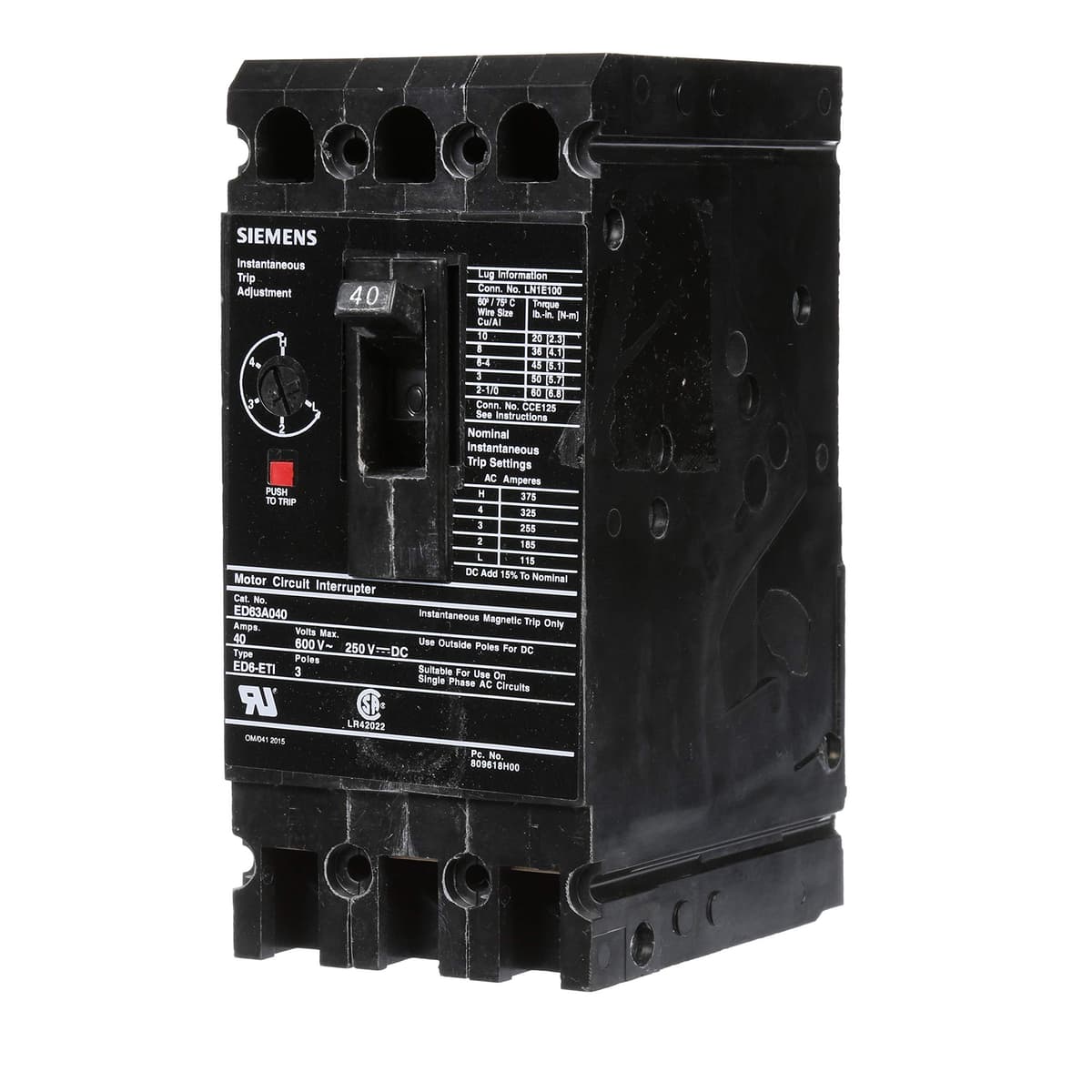 SIEMENS ED63A040 Interruptor automático, Negro