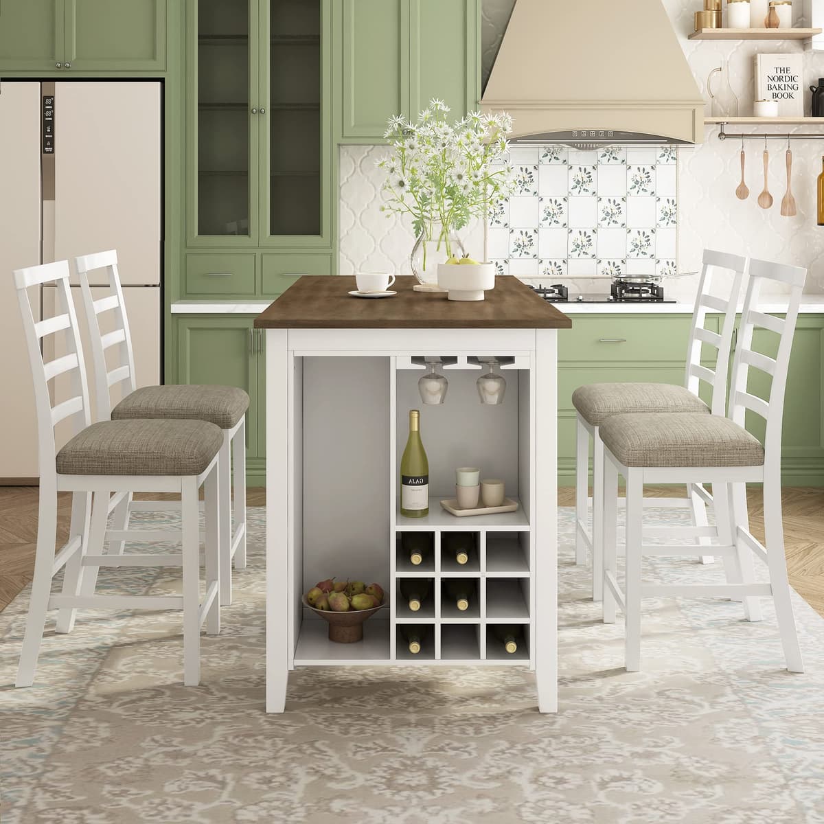 RUNWON Juego de Comedor 5 Piezas Counter Height Marrón y Blanco Lavado 5 Pieces Dining Table Set for 4