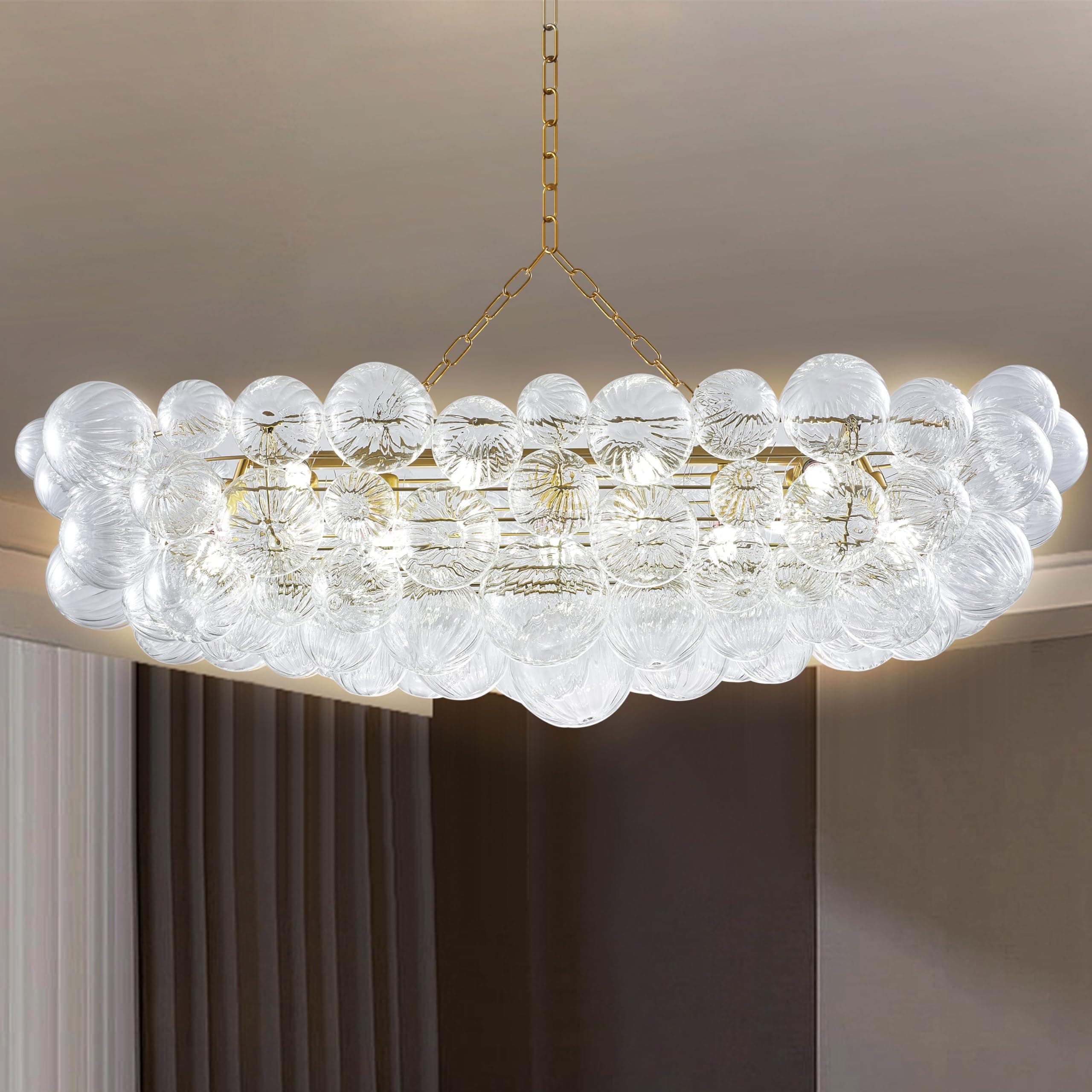 BeyPan Luxury Bubble Glass Chandeliers 50" Rectangular Island Light LR1510