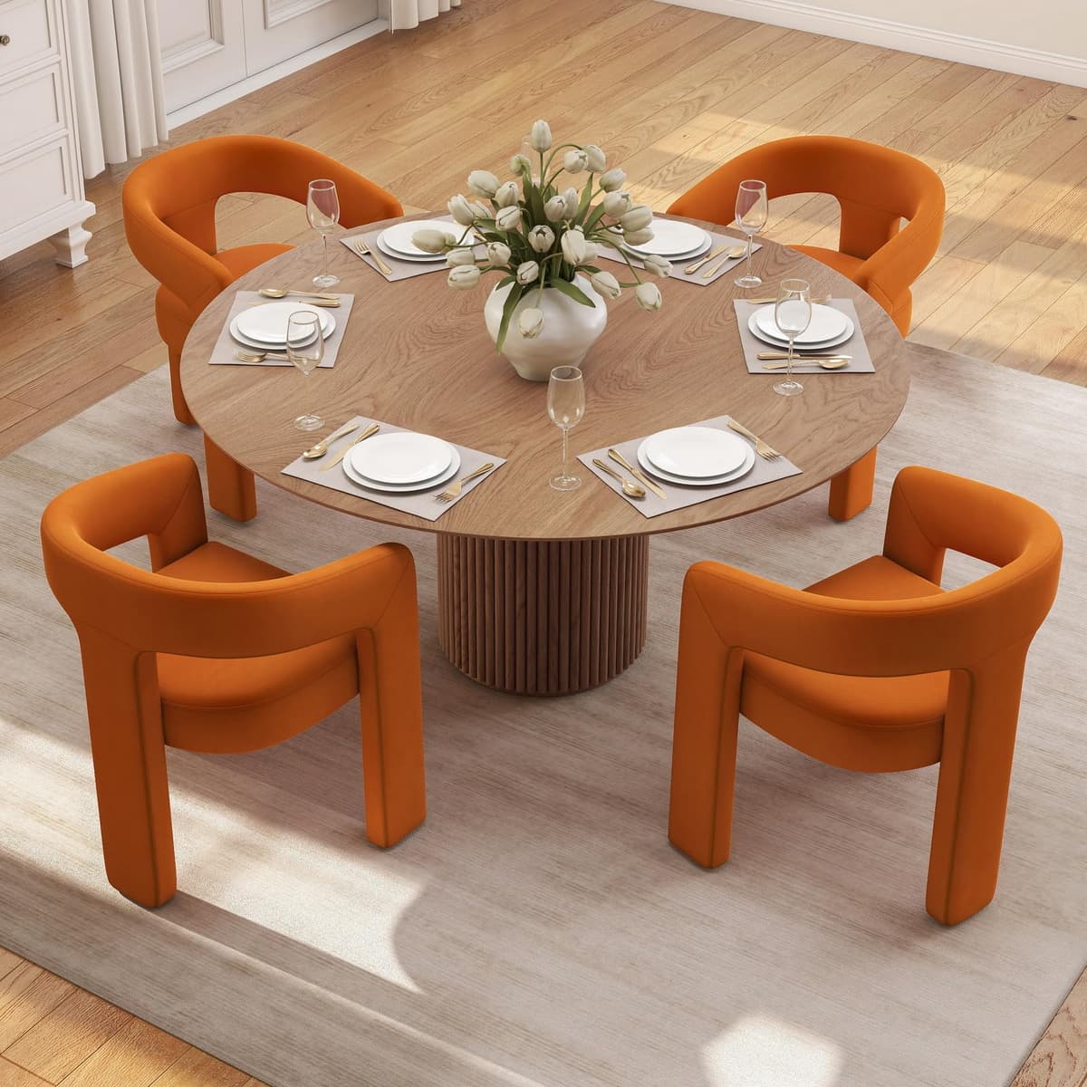 BESTANO Set de 4 sillas modernas tapizadas en terciopelo con respaldo abierto, naranja