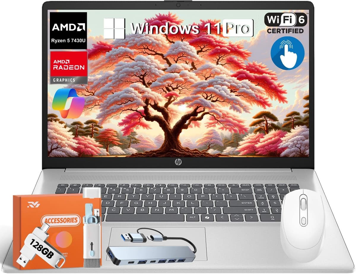 HP 17.3" Notebook con Pantalla Táctil 2025 - Ryzen 5 7430U, 32GB RAM, 2TB SSD, Windows 11 Pro 17-cp3155cl