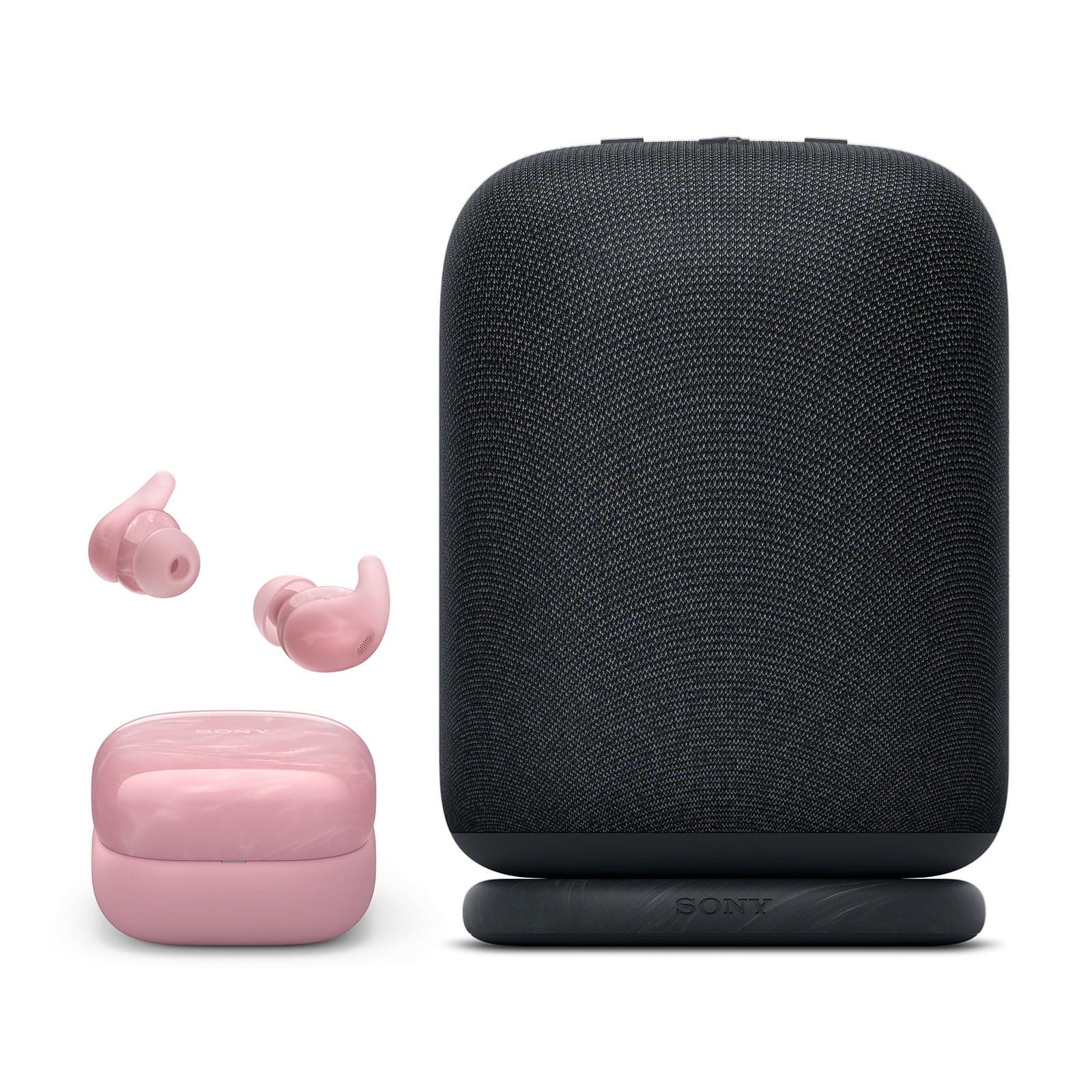 Sony LinkBuds Bundle: Auriculares Truly Wireless con cancelación de ruido en rosa y parlante Bluetooth portátil en negro