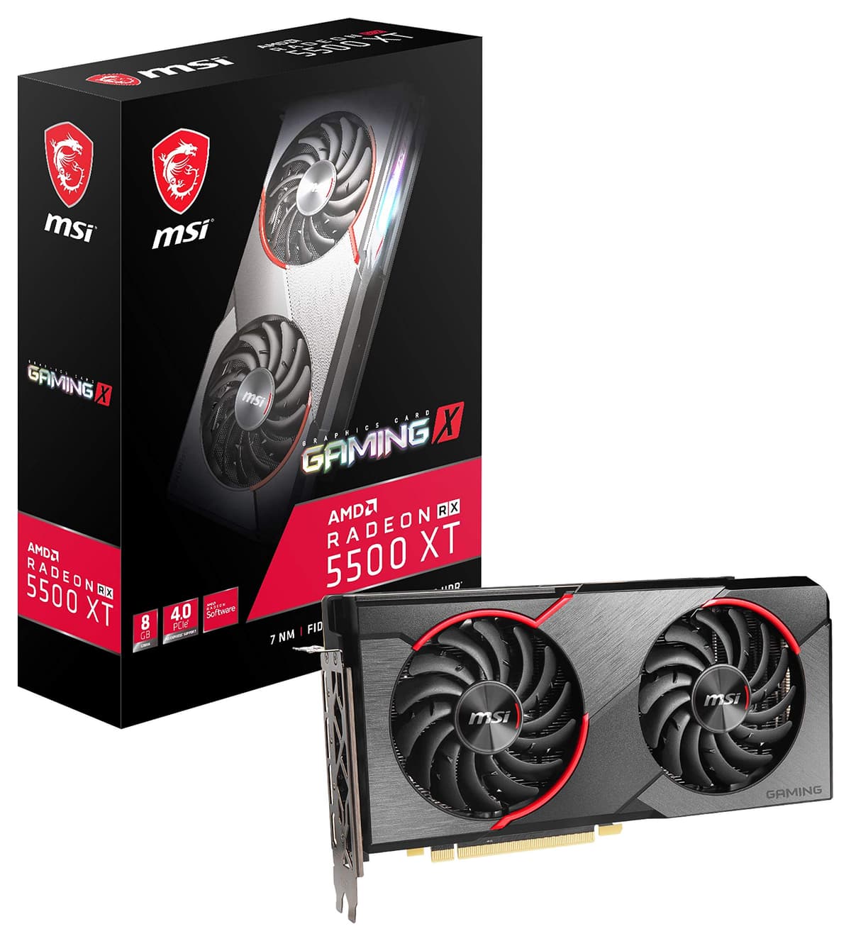 MSI Gaming Radeon RX 5500 XT Boost Clock: 1845 MHz 128-bit 8GB GDDR6 DP/HDMI Ventiladores Dual Torx 3.0 CrossFire FreeSync Listo para VR Tarjeta Gráfica (RX 5500 XT Gaming X 8G)