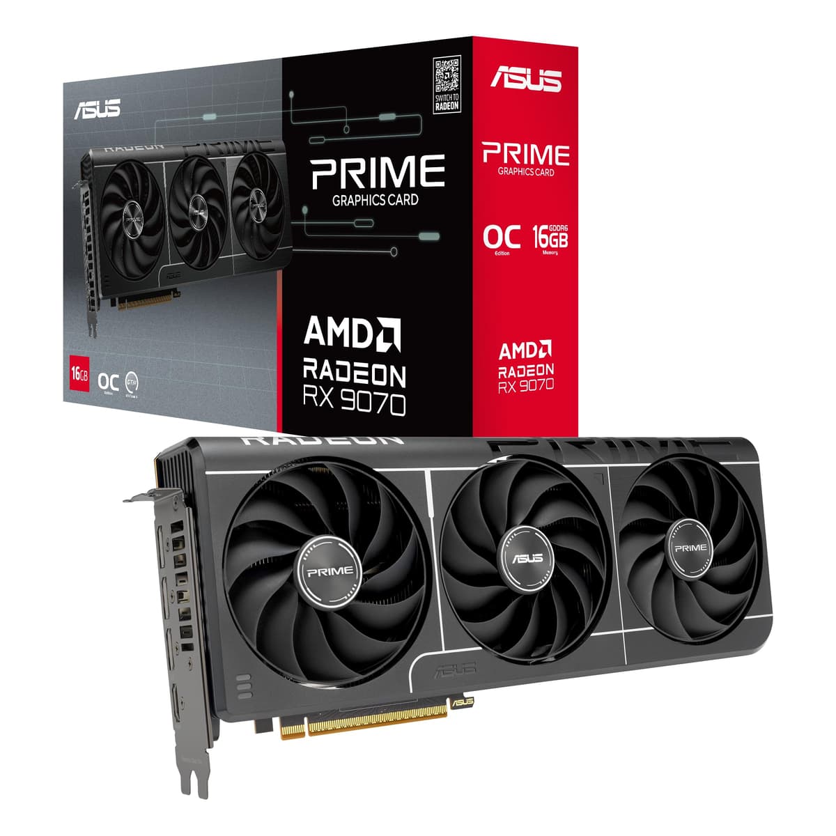 Tarjeta de Video ASUS Prime Radeon RX 9070 OC Edition (PCIe 5.0, HDMI/DP 2.1, Diseño de 2.5 ranuras, Ventiladores axial-tech, Rodamientos de Bolas Dobles, BIOS Dual, GPU Guard) 90YV0MQ0-M0AA00
