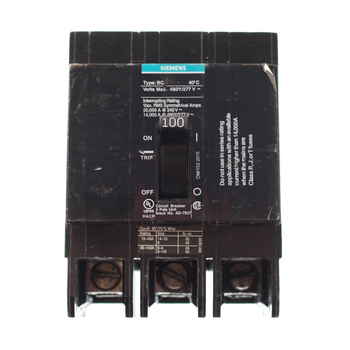 Siemens BQD3100BP Interruptor termomagnético 3P 100 A 277/480 V