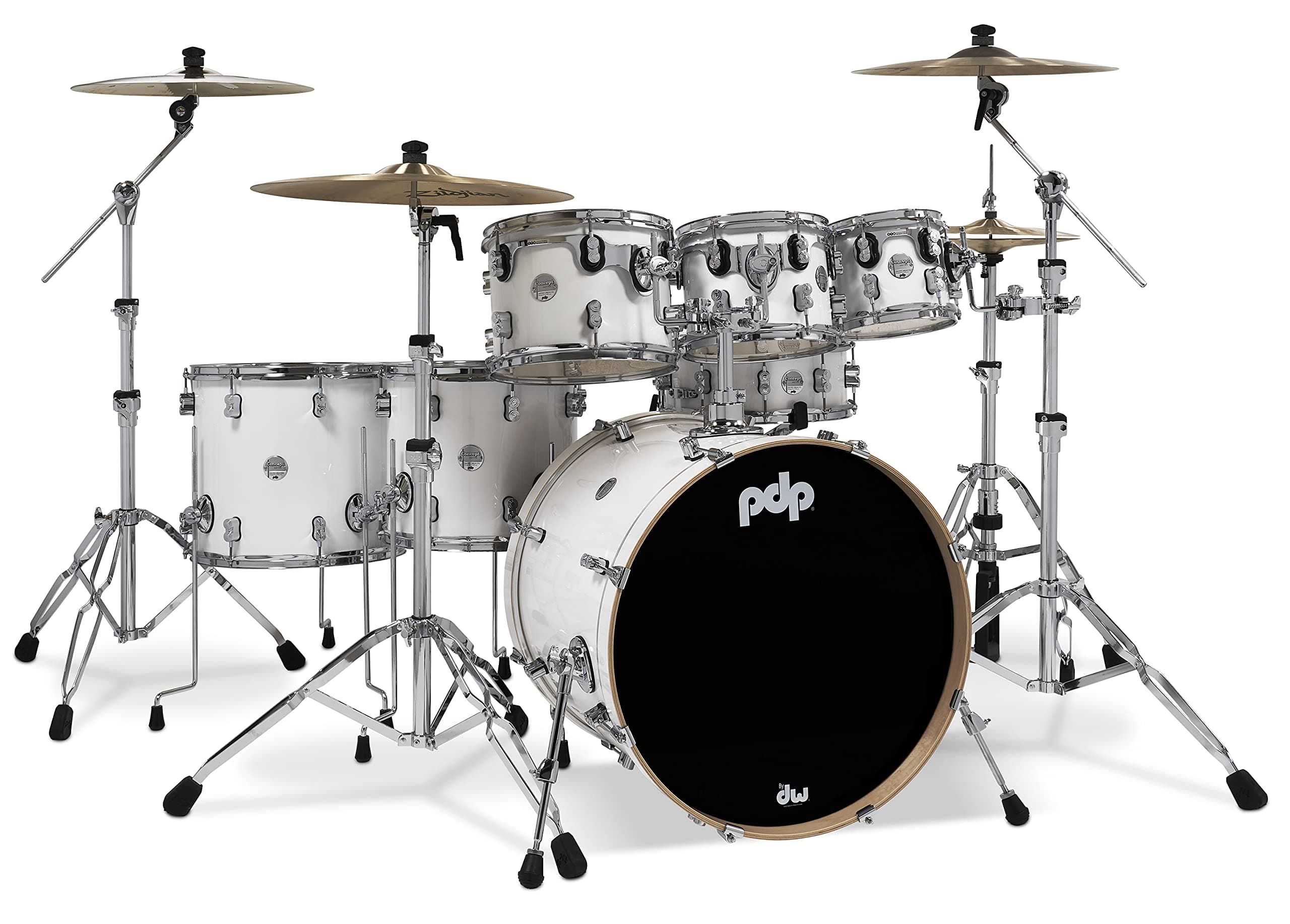 Pacific Drums PDP by DW Concept Maple 7-Piece Shell Pack Pearlescent White con Hardware Cromado PDCM2217PW
