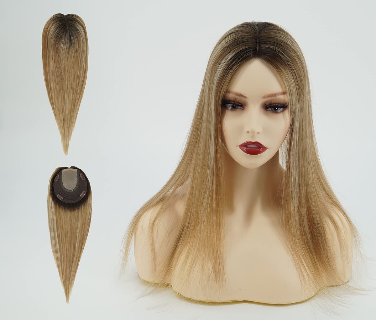 Briiwii Hair Toppers para mujer, base silk top 6"x6.5", cabello humano virgen 16in, color #T4/8/60 BLT-PS1701