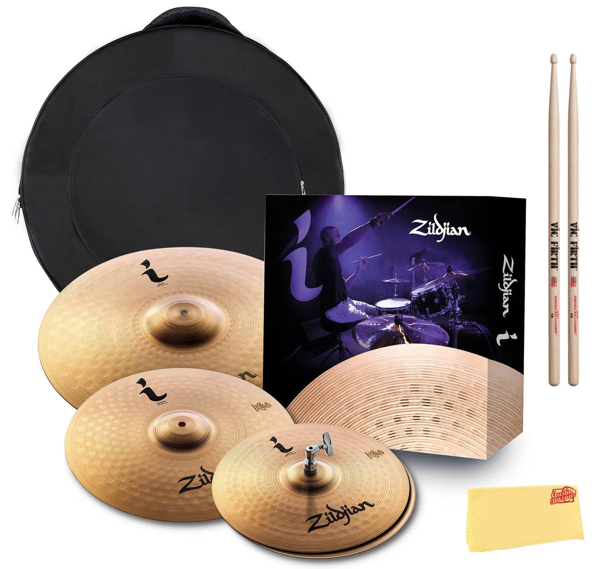 Zildjian ILHSTD I Family Standard Paquete Estándar de Platillos Gig con Bolsa para Platillos, Baquetas y Paño de Pulido Austin Bazaar AUS-ILHSTD-COMBO-DLX-V2