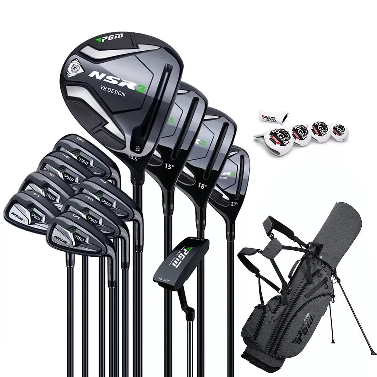 PGM Set Completo de Golf 12 Piezas (Incluye 3 Woods, Hybrid, 6 Hierros, Wedge 52°, Putter) Derecho MTG033-2