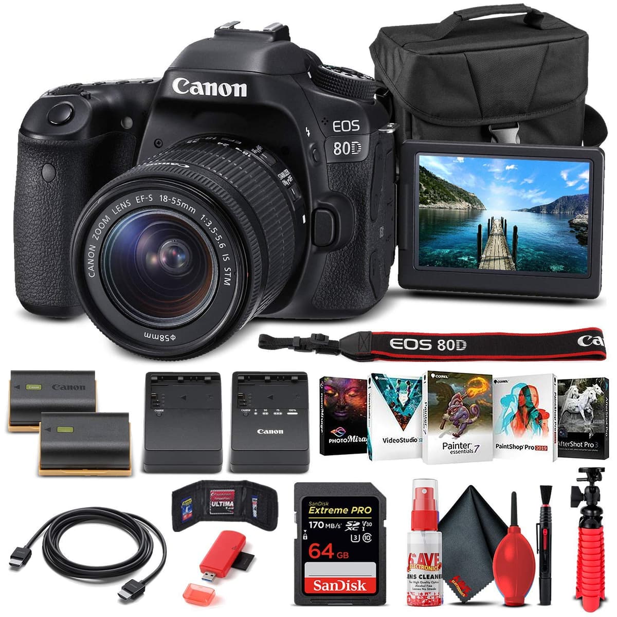 Canon EOS 80D DSLR con lente 18-55mm (1263C005) + 64GB + accesorios (Renewed) 1263C005_EDI6RE_1