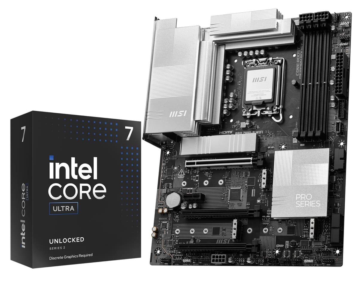 Combo CPU y Placa Madre Micro Center - Procesador de Escritorio Intel Ultra 7 265KF de 20 núcleos desbloqueado con Placa Madre PRO Z890-P WiFi ProSeries LGA 1851 ATX 265KFPRO890WIFI