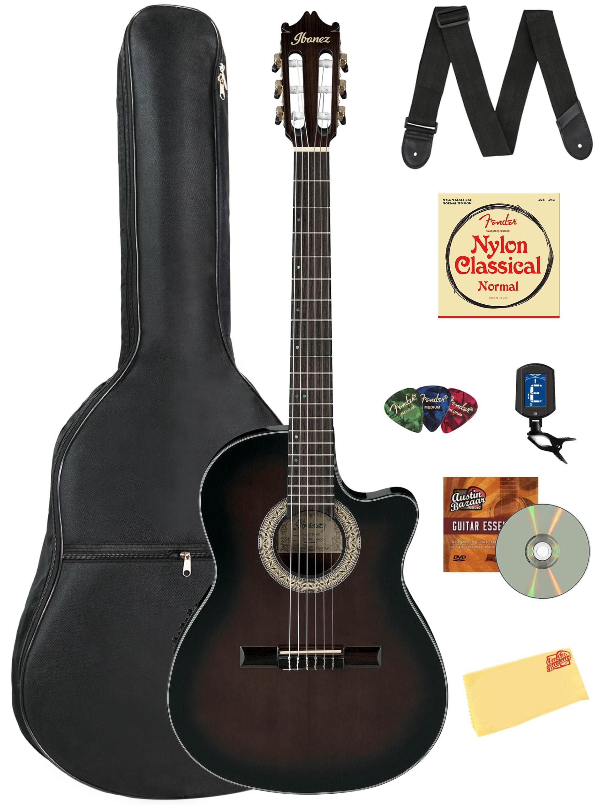 Ibanez GA35TCE Classical Acoustic-Electric Guitar Dark Violin Sunburst High Gloss Bundle AUS-GA35TCEDVS-COMBO-STD