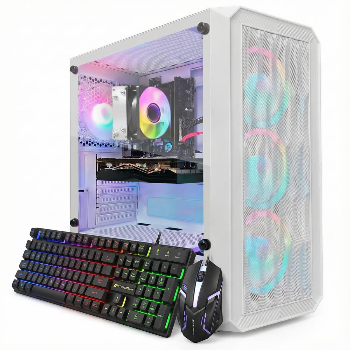Computadora de Escritorio Gaming STGAubron, AMD Ryzen 3 3200G 3.6 GHz, Radeon RX 580 8GB, 16GB DDR4, SSD 1TB, Wi-Fi 6, Bluetooth 5.0, 4 Ventiladores RGB, Windows 11 Home ABR0724