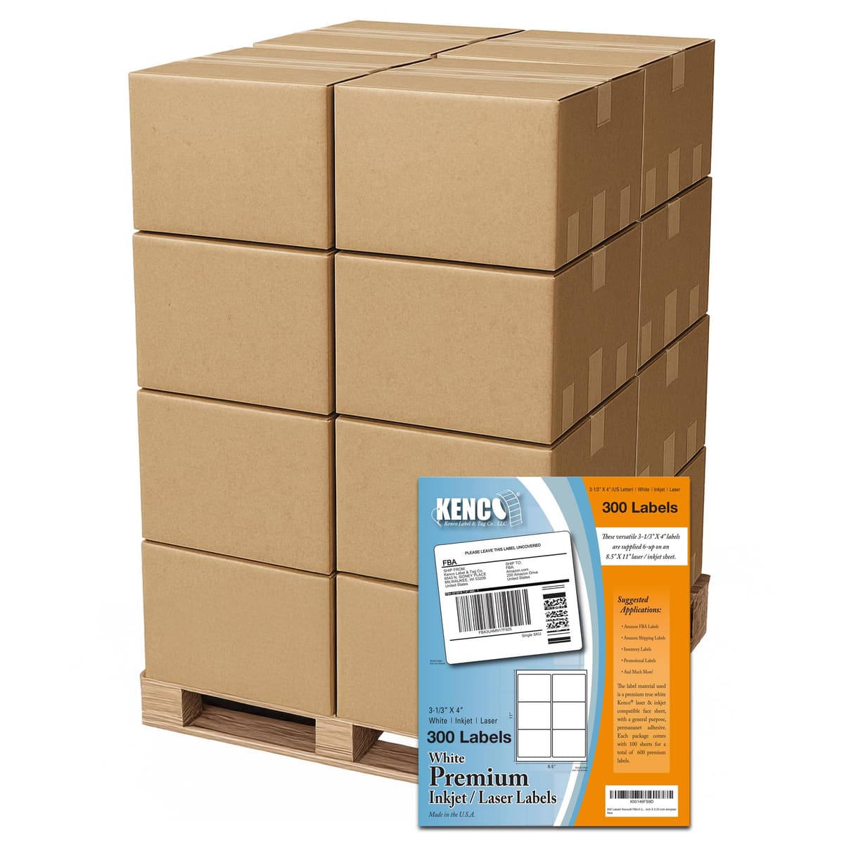 Kenco Premium White Address Shipping UPC Labels 4" x 3.33" (150000 Labels) LASER PARENT