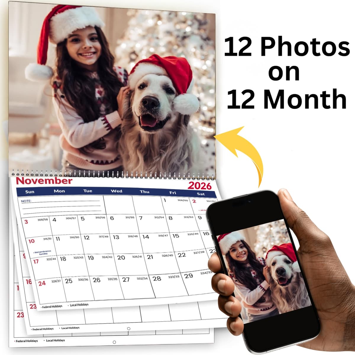 Superior POD Calendario de pared personalizado 2026 11 x 17" - Pack 25, hecho en USA Calendar-25Pack