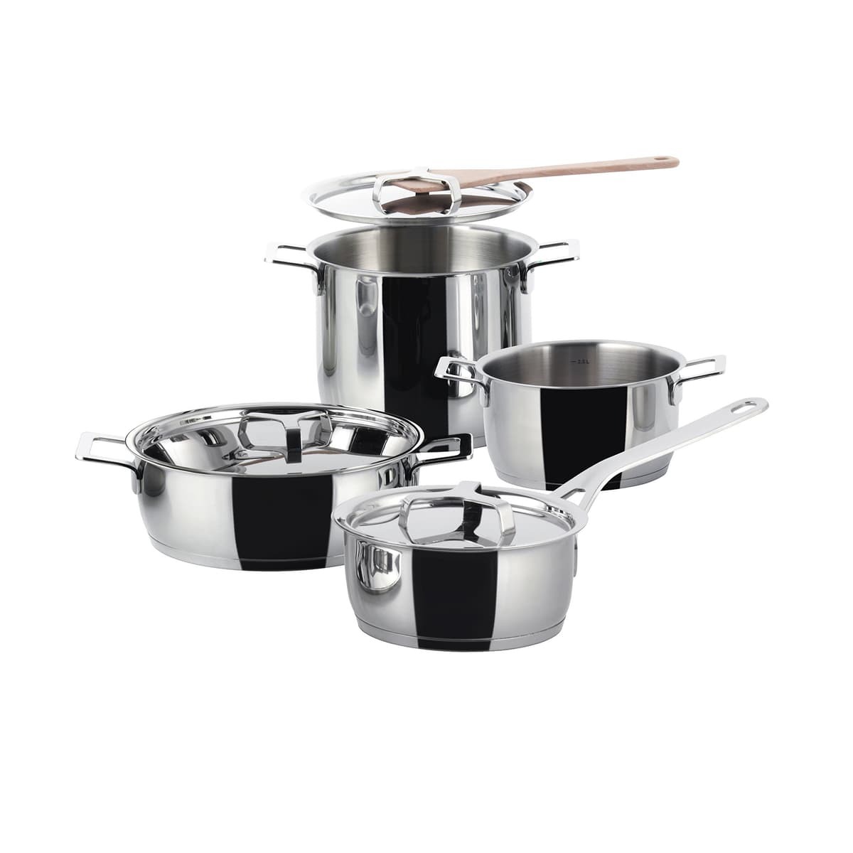 Alessi Pots&Pans AJM100S7 set de ollas y sartenes diseño con fondo magnético, acero inoxidable 7 pcs AJM100S9