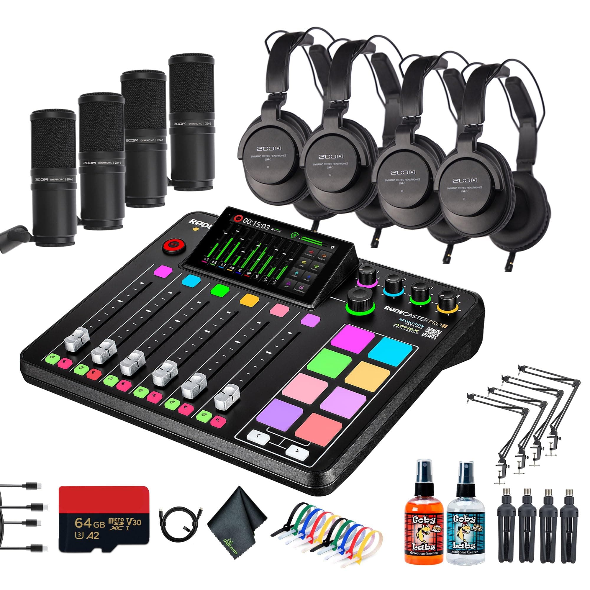 RODE RODECaster Pro II + 4x Audífonos + 4x Micrófonos + 64GB Micro SD + 4x Brazos + 2x USB-C (Bundle) RCP II_AG9_8