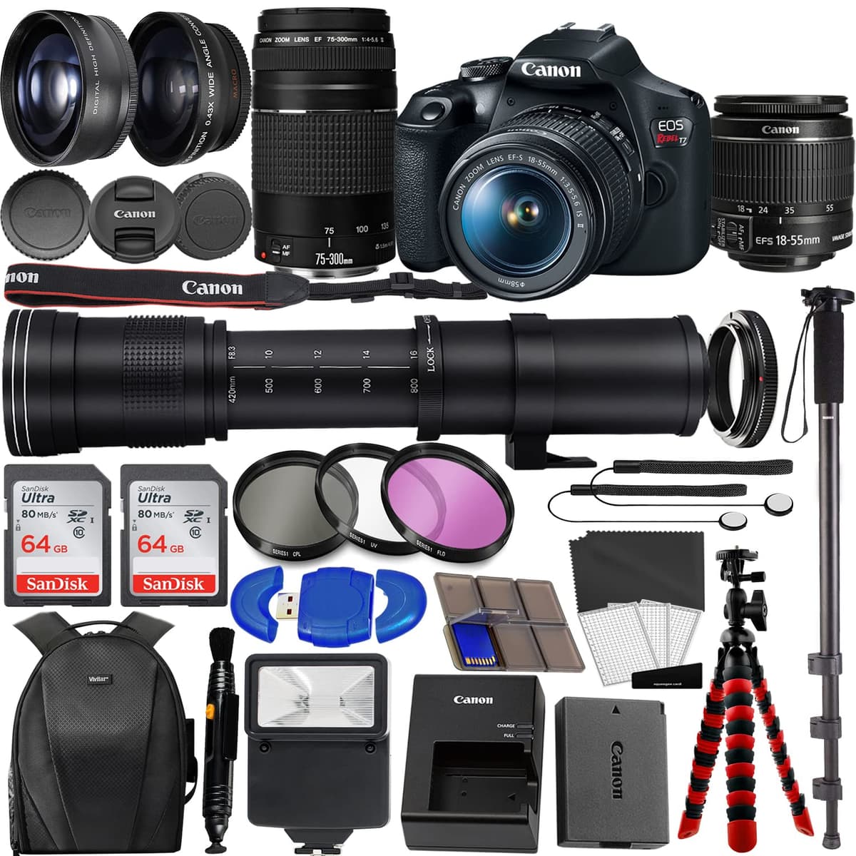 Canon EOS Rebel T7 DSLR con kit de lentes y accesorios (Reacondicionado) CNT7K9-cr