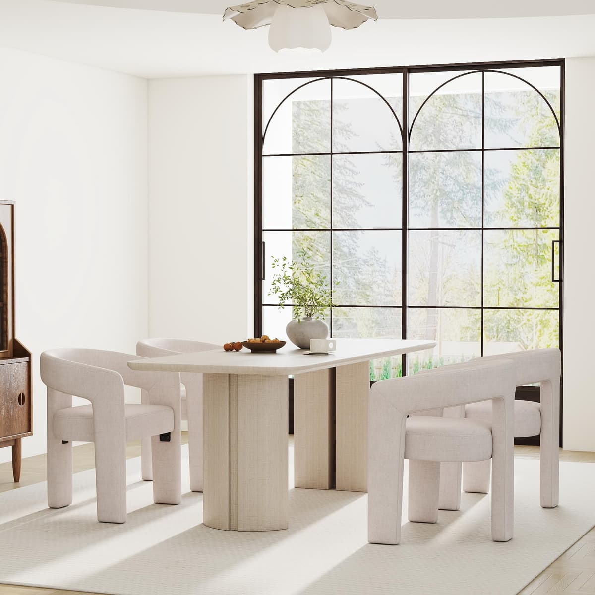 RIVOVA Juego de 4 sillas de comedor modernas con brazos, tapizadas en lino, beige 5101